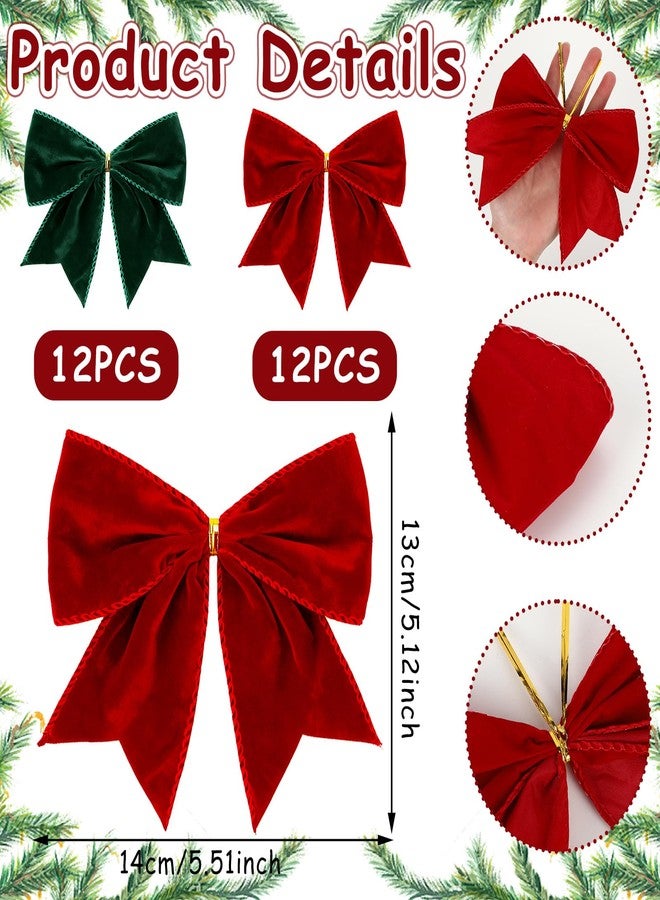 MOUNTCLIM 24 Pcs Christmas Velvet Bows, Vintage 6 Inch Xmas Velvet Ribbon Bow for Christmas Tree Wreath Gift Decorations（Red Green） - Image 2